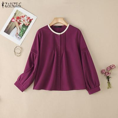 Women Casual Round Neck Loose Long Sleeve Blouse