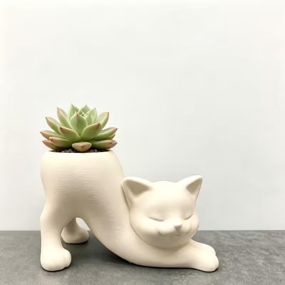 3D Printed Kitten Planter Irregular Shape Desktop Decoration Cute Cat Plant Pot Gardening Gift