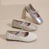 French rhinestone silver Mary Jane single shoes women's 2025 autumn new small leather shoes with skirt thick heel evening shoes