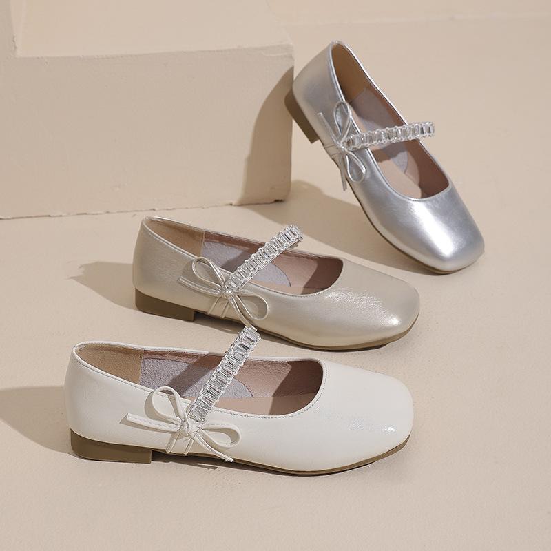 French rhinestone silver Mary Jane single shoes women's 2025 autumn new small leather shoes with skirt thick heel evening shoes