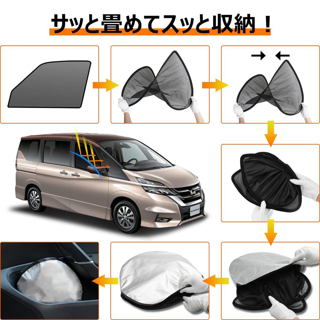 BLUESEATEC Sunshade Mesh Curtain for Nissan Serena C27 Side Use Side 2 Pieces (H28.8-R4.11) - (Driver's & Passenger's Side) -