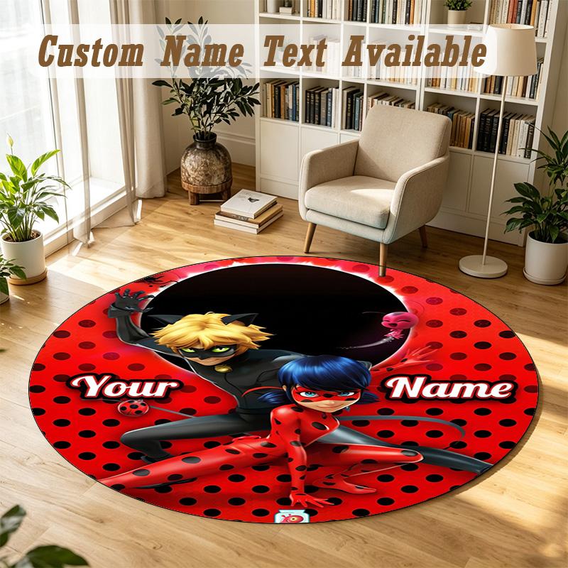 Round Rug Custom NameMiraculous Ladybug Pattern Non Slip Carpet Home Floor Decor