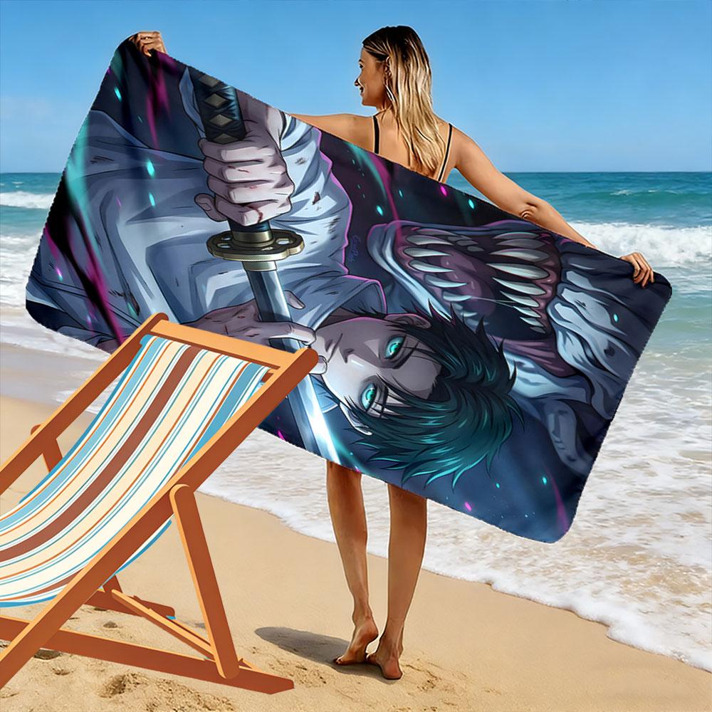 Enigmatic Warrior's Shadow. Print Beach Towel, Quick Drying, Suitable for Travel, Outdoor Sports, Jogging, the Beach and Swimming, Gift