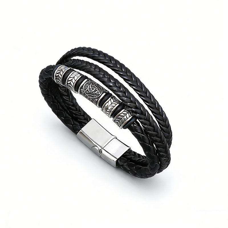 Hiphop Rock Leather Braided Bracelet for Men Multi-layer Leather Wrap Vintage Viking Bracelet Mens Punk  Wristband