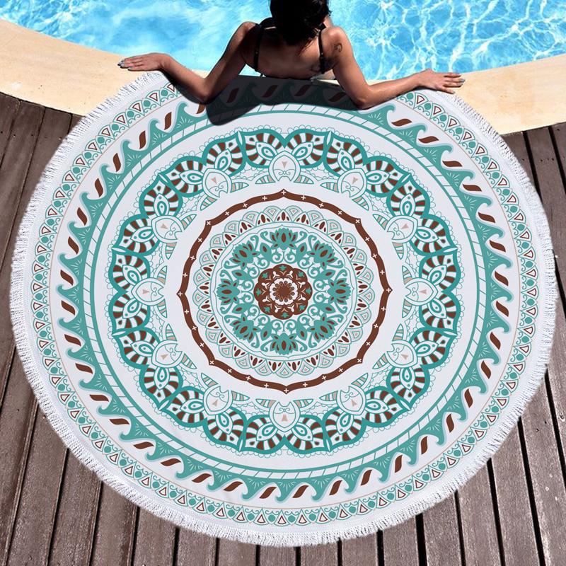 Jmg Household Supplies Green Round Beach Towel Microfiber Water-Absorbent Mandala Sea Beach Yoga Mat Large Beach Towel Yoga Healing Laying Towels 150Cm