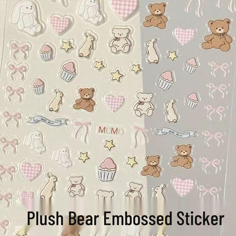 Goodnight Jenny Cute 3D Nail Art Stickers - Rabbit & Bear Cartoon for DIY Nails, Phone Cases, Cameras