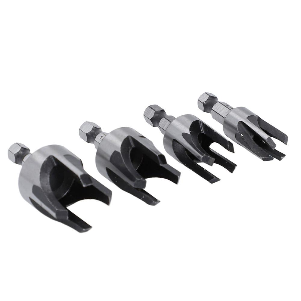 4pcs 1/4in Hex Shank Wood Dowel Drill Set 6.35mm Hex Shaft Cutting Tool Woodworking