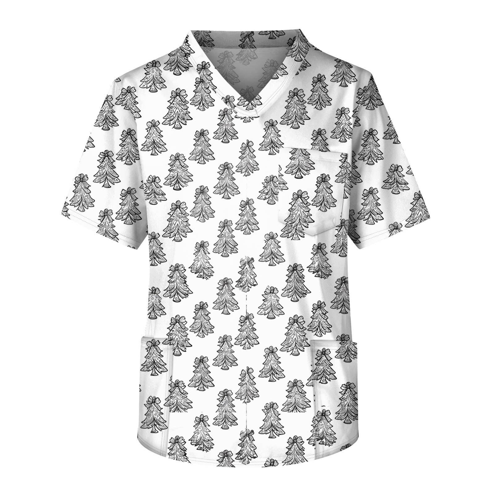 

Men s Short-sleeved V-neck Print Chest Pocket Caregiver Shirt L тёмно-синий