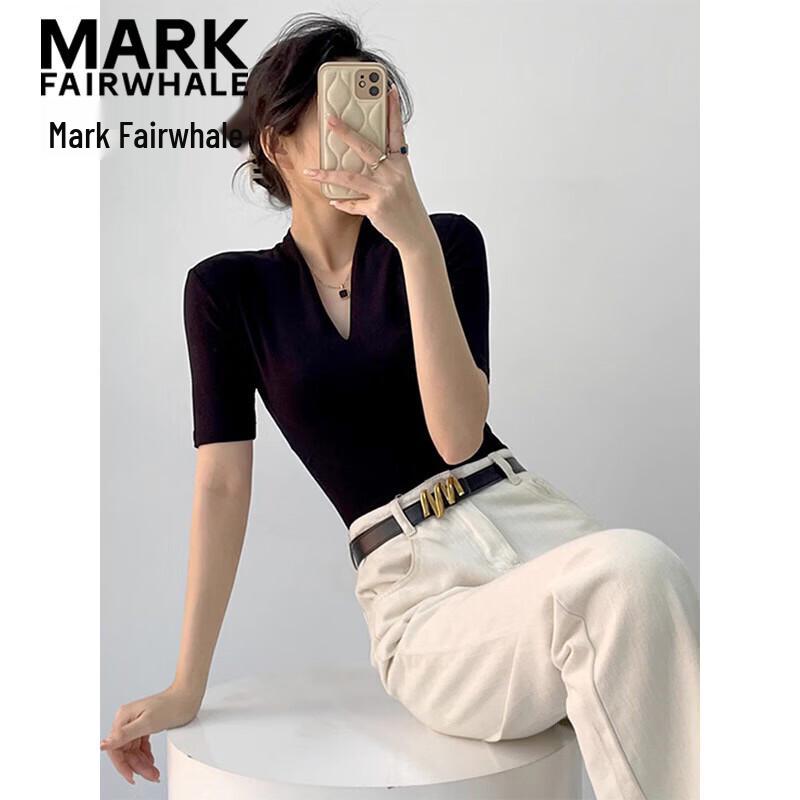 Mark Fairwhale Women's V-Neck Slim Fit Five-Quarter Sleeve Top