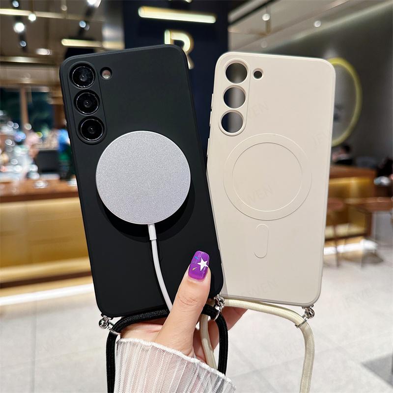 Crossbody Lanyard Liquid Magnetic Case For Iphone 14 13 12 11 X XR XS Max 7 8 SE 2020/Samsung Galaxy S23 S22 Ultra Magsafe Silicone Soft Back Cover