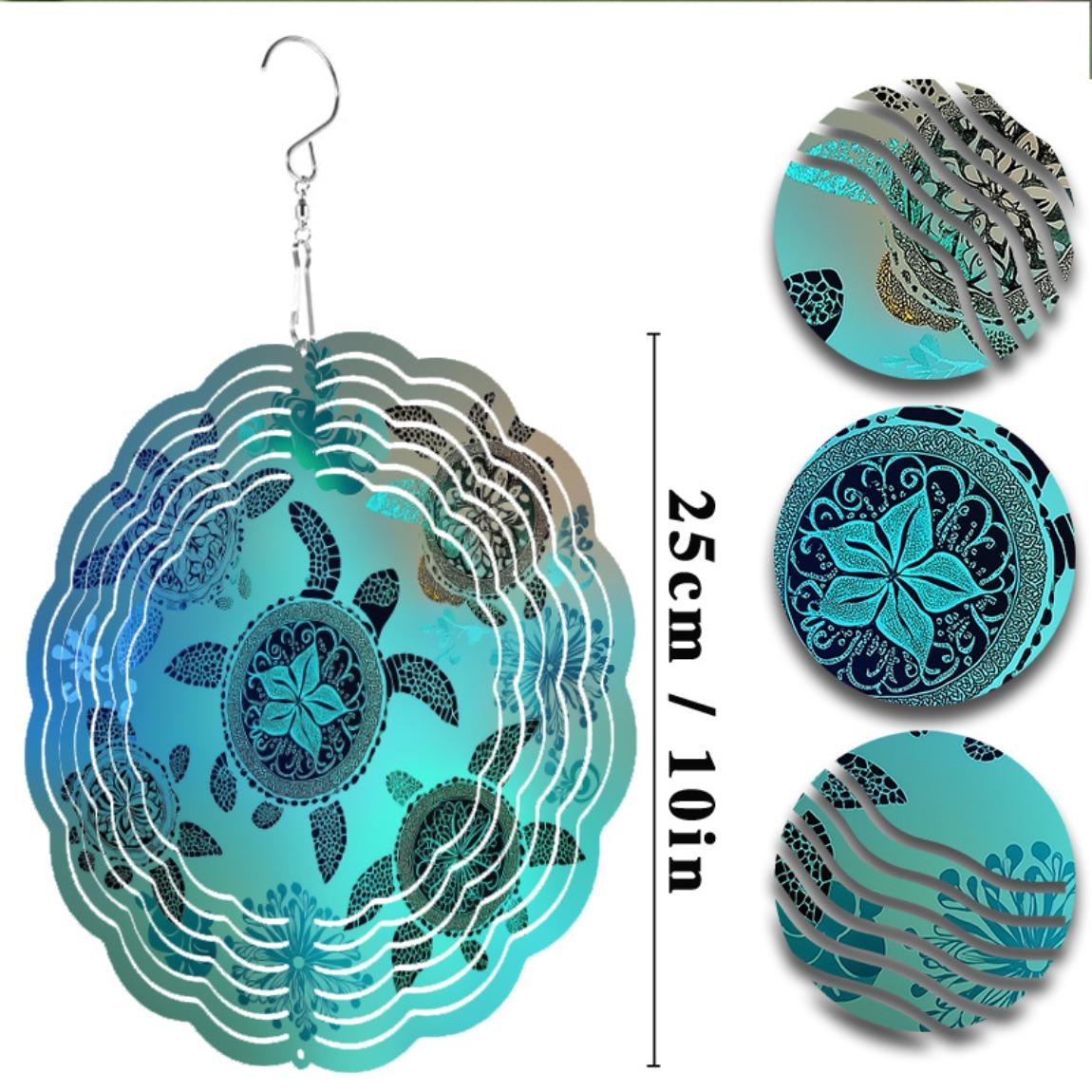 

10-дюймовый подвесной спиннер-вертушка «Морская черепаха», металлический садовый декор с замысловатым дизайном листьев и цветов в успокаивающем синем и 01A