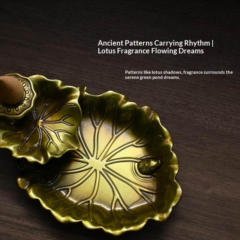 Household Alloy Lotus Pond Frog Backflow Incense Burner Antique Tea Ceremony Sandalwood Metal Incense Sticks Holder Reverse
