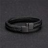 Punk Men Leather Bracelet Black Stainless Steel Magnetic Clasp Braided Woven Bangle Pulseras Lovers' Gift