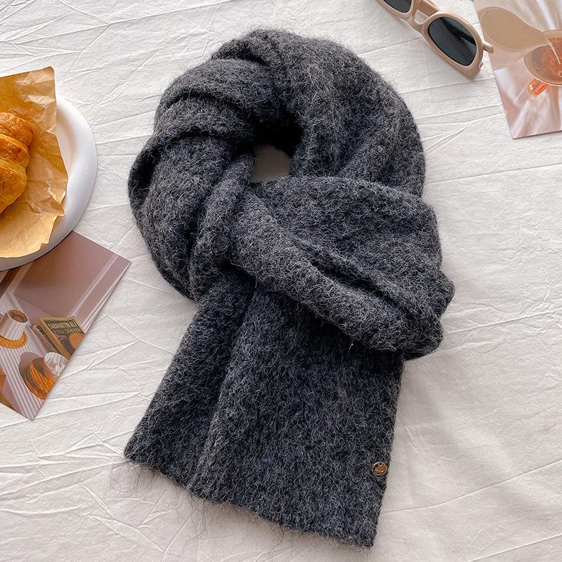 Knitted scarf with wool thread for women's autumn and winter gray thickened long male student couple scarf shawl