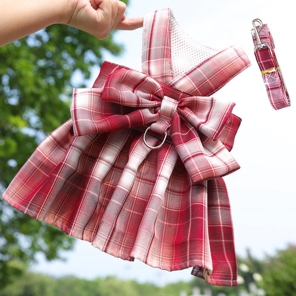 Pet JK plaid skirt chest strap leash walking dog cat vest clothes teddy magic fighting supplies
