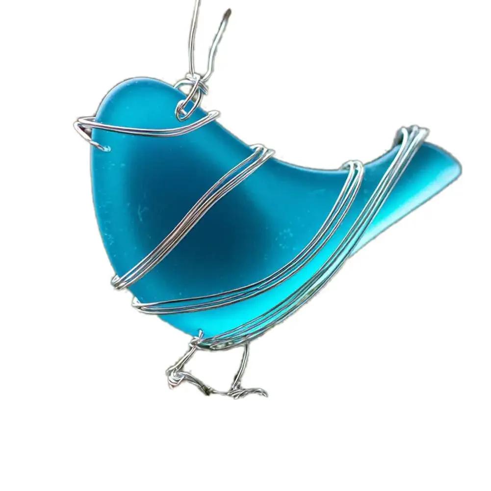 Handmade Sea Glass Bird Ornament Christmas Ornament Pendant Garden Decor Outdoor Bird Animal Pendant Landscape Ornament Cut U8S8