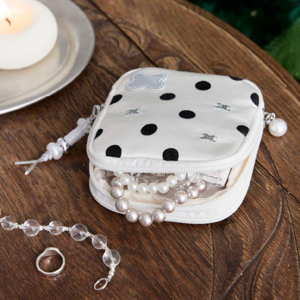 Multi-pocket Travel Bracelet Organizer Black Dot Pattern Portable Jewelry Case  Necklace Storage