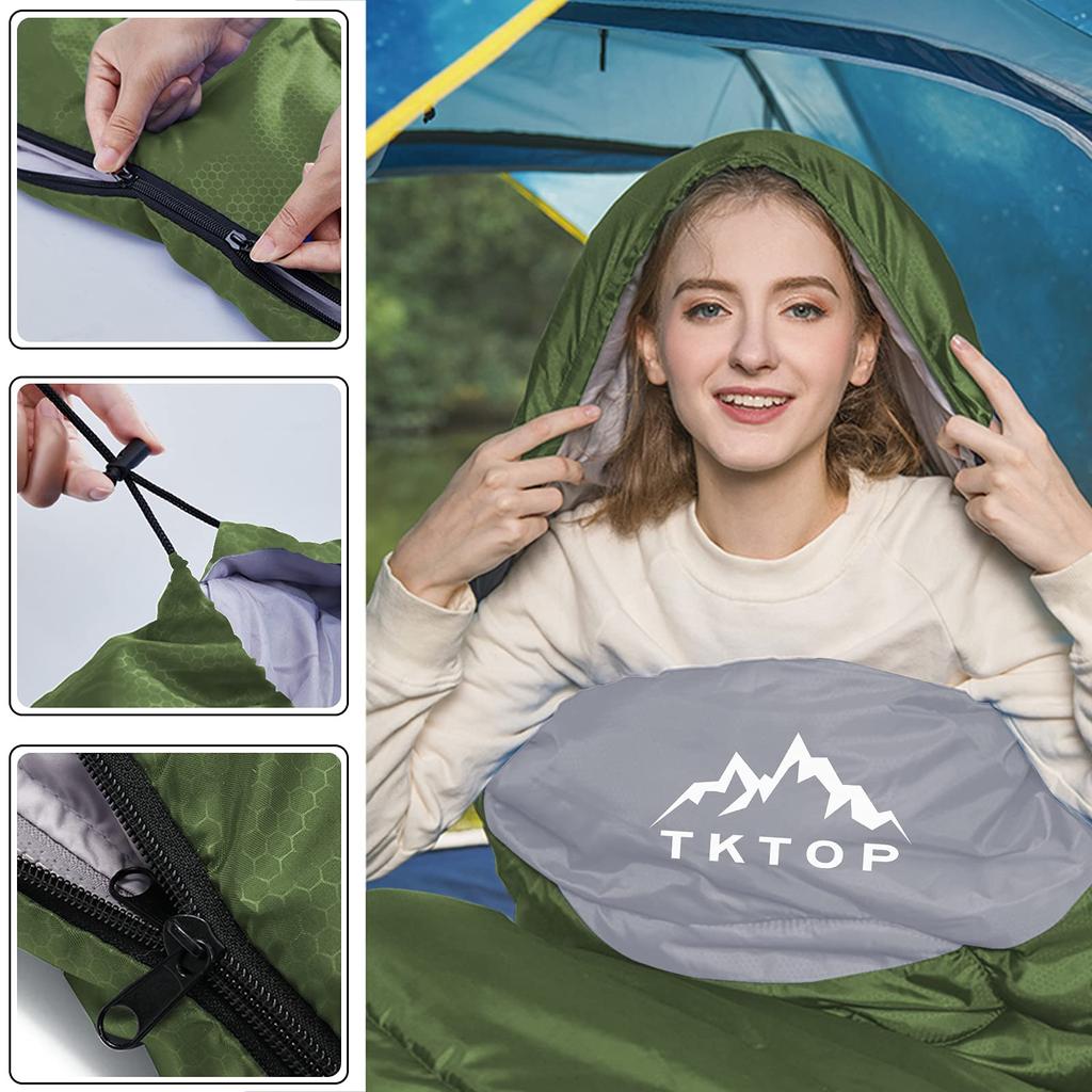 [Amazon Exklusivt märke] TKTOP Sovsäck, Sovsäck, Kuvertmodell, Lättvikt, Värmebehållande, 210T Vattentät, Utomhus, Camping, Kompakt,