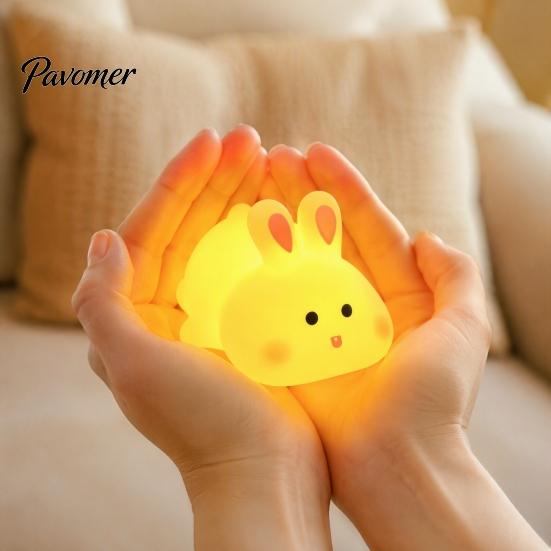 Bedroom Atmosphere Decor Cute Bunny Night Light, Cartoon Rabbit Nursery Battery Operated Table Lamp, Light Kawaii Animal Lamp with Warm Glow for Kids