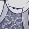 INCERUN Men Sling Sleeveless Print Mesh Sheer Tank Tops Camisole Undershirts