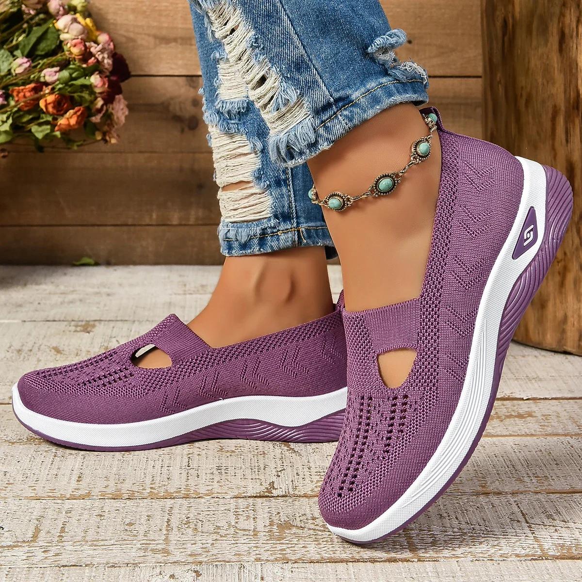 модная женская обувь вязаная обувь 2024 сетчатая дышащая женская повседневная женская — фото 6