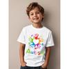 European Size Childrens Autism Awareness T Shirt Suitable for Boys and Girls Puzzle Pieces and Rainbow Handprint Design Short Sleeved Casual Shirt