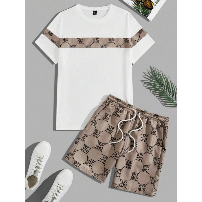 

Мужской костюм в стиле ретро с принтом букв и круглым вырезом, футболка с шортами, удобный и дышащий мужской костюм из двух частей 6XL