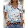 This Women'S V-Neck T-Shirt Features an Abstract Marble Texture Print, Perfect for Easter Celebrations