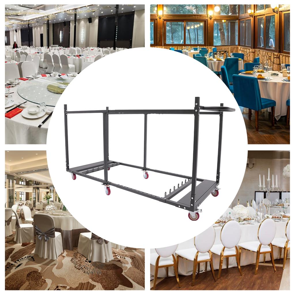 Black Modern Rectangular Folding Table Cart, Folding Table Trolley, Table Cart with 6PCS Casters, 1*Folding Table Cart