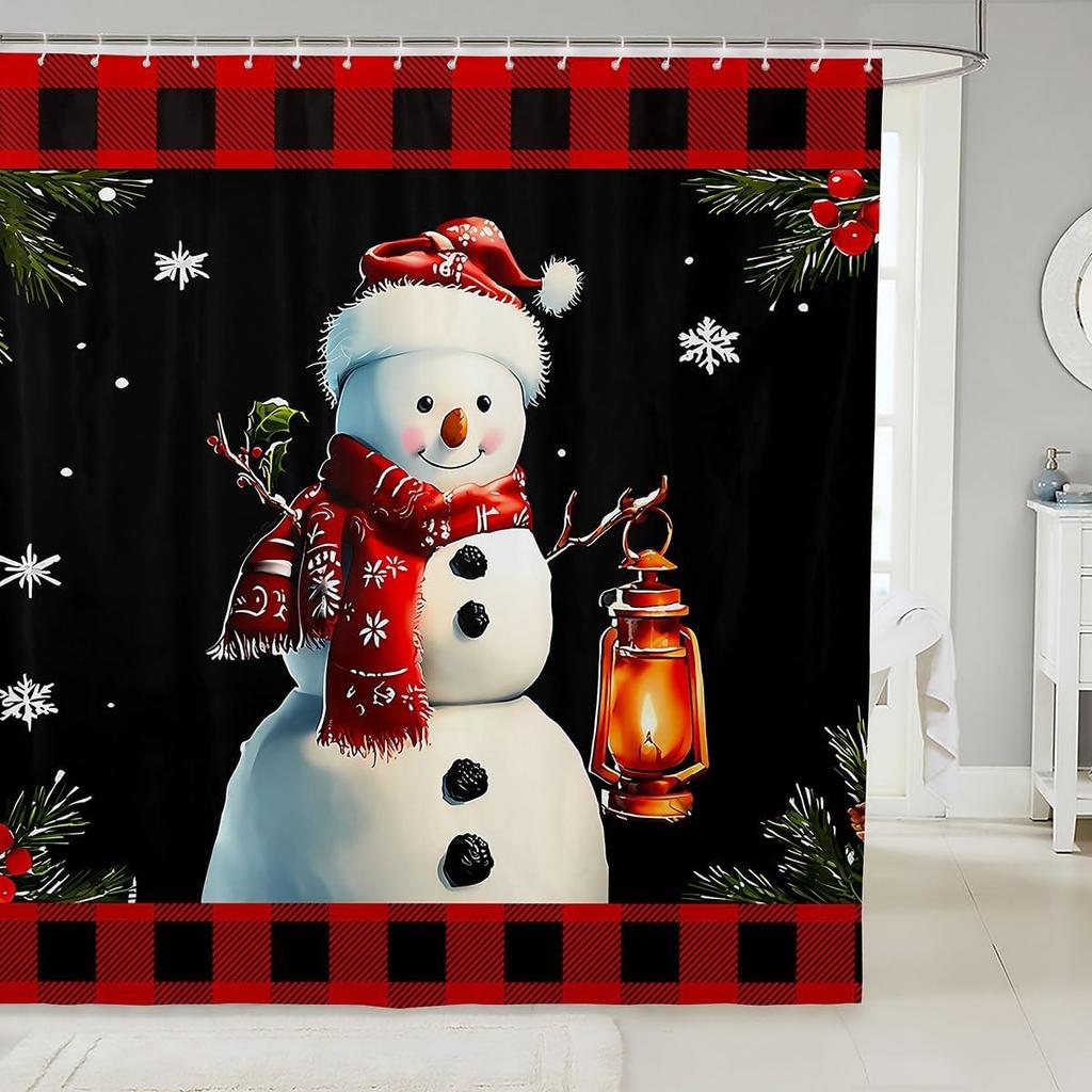 3DCute Cat Shower Curtain Christmas New Year Theme Bathroom Curtains for Kids Boys Girls Teens Lovely Kitty Decor Winter Holid