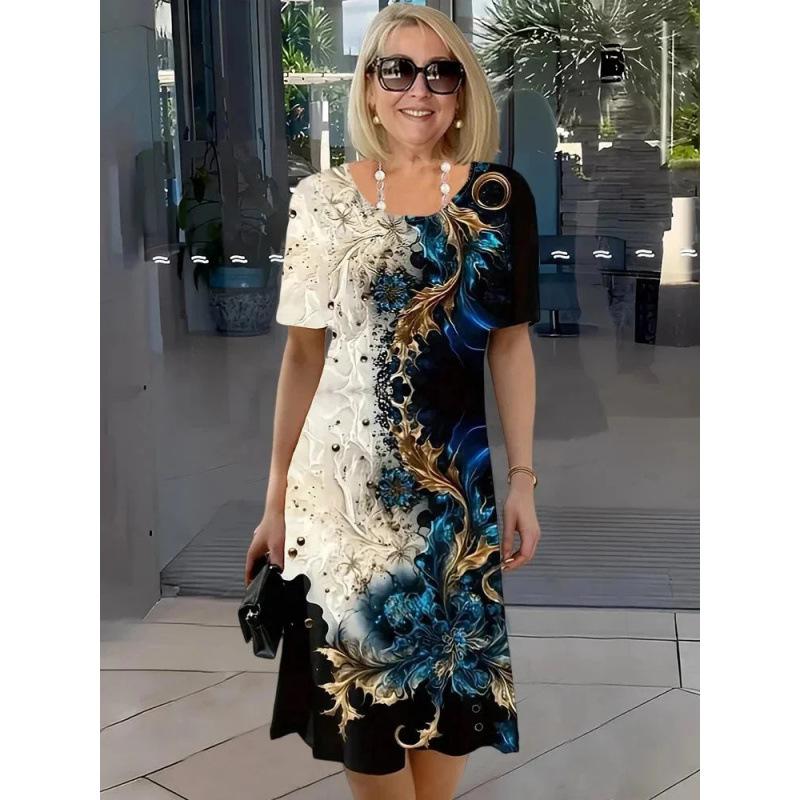 New Women's Dresses Are Fashionable and Versatile, Everyday Casual, Loose Plus Size Crew Neck, Short Sleeves