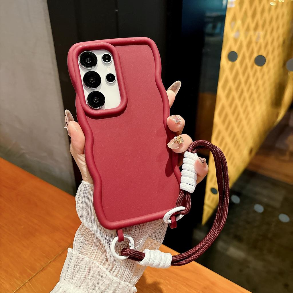 Samsung S25ultra Large Wave Mobile Phone Case Integrated Lanyard Hole S24Plus Full Inclusive Protective Case