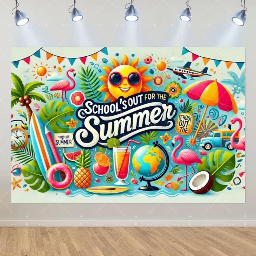 School's Out for Summer Theme Background Summer Pool Party Decoration Backdrop Baby Shower Props Photography Banner Supplies