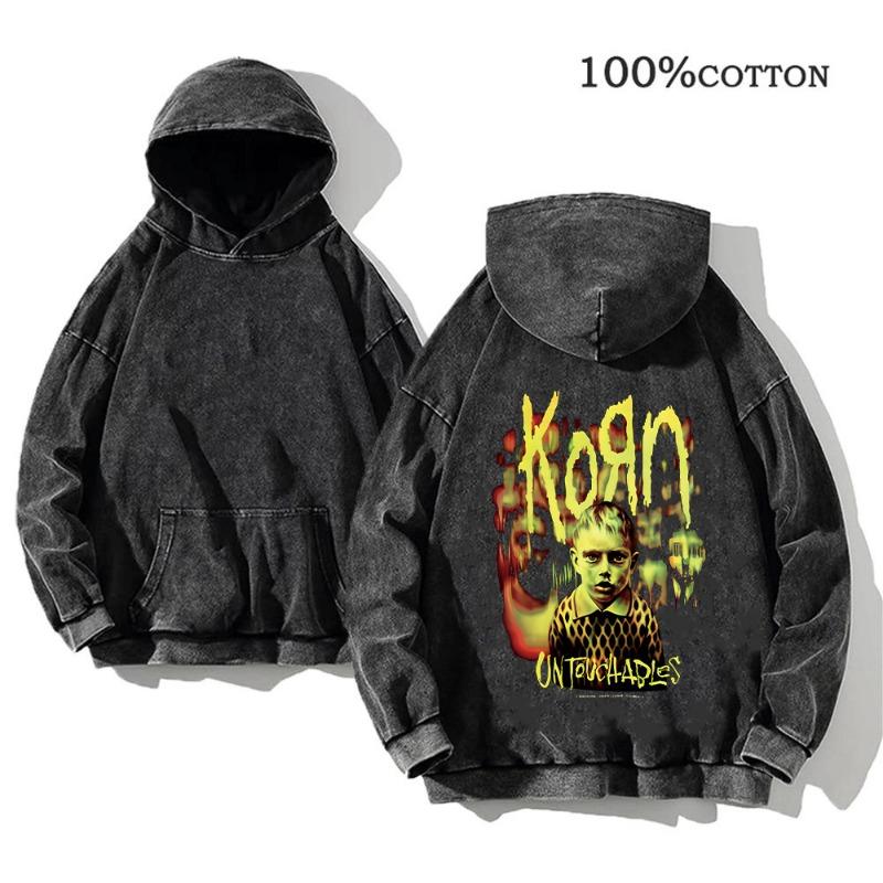 Korn Rock Band World Tour pulóverek Vintage mosott férfi pulóverek Pamut Hip Hop utcai ruházat Kapucnis pulóver Laza Y2K felsők