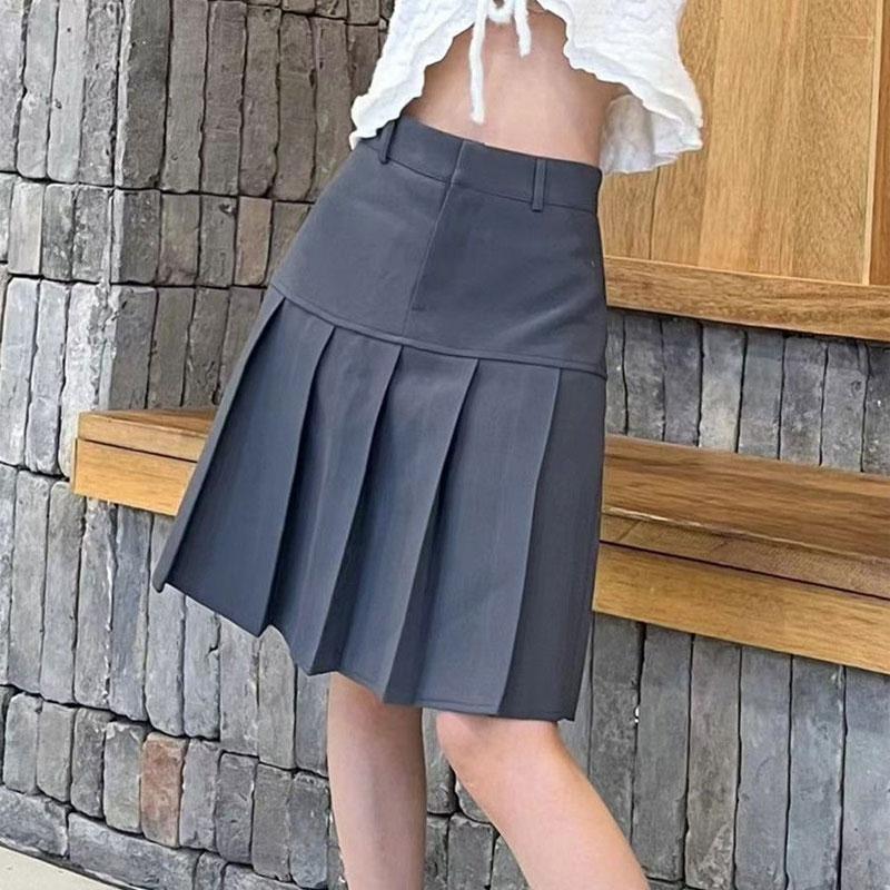 Women's High Waisted Pleated A-Line Midi Skirt
