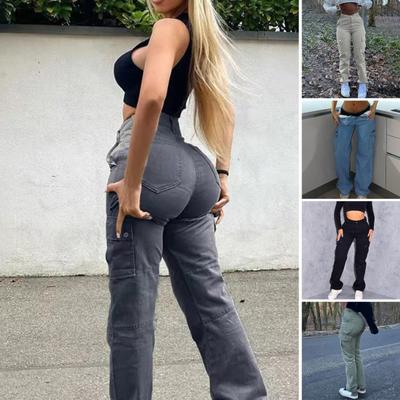 Pantalon cargo femme multi poches taille haute couleur unie doux bout à bout respirant bouton fermeture à glissière streetwear dame pantalon long