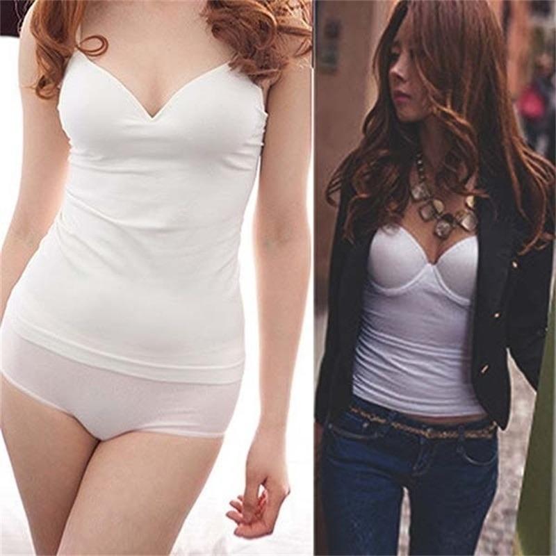 Lady V-Neck Camisole Sexy Women Padded Bra Tops Woman Slim Fit Straps Push Up Bra Vest Tank 6 Colors Simple Casual All-Match Female Comfortable Vests
