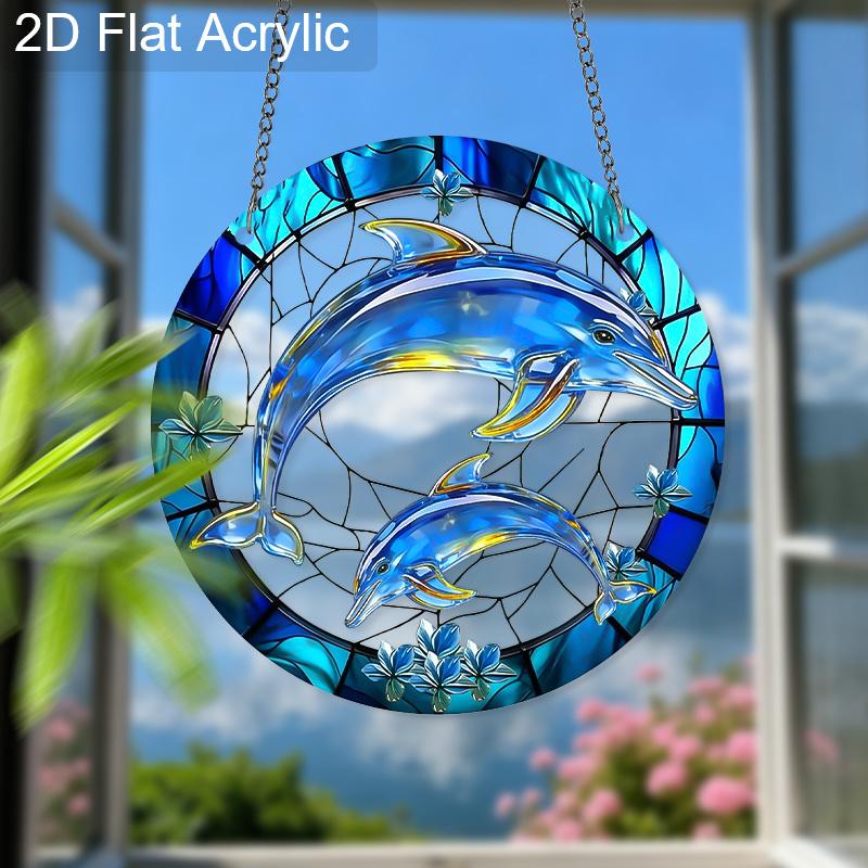 Acrylic Dolphin & Calf Suncatcher Stained Glass Effect Window Hanging Ornament Ocean Themed Gift for Home