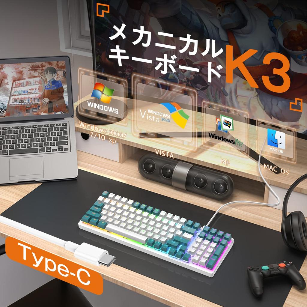 ZIYOU LANG K3 Mechanical Keyboard Gaming Keyboard 98 Keys Compact Independent Key Switch TKL Metal Spring Onboard Memory Linear Light Switch Rainbow