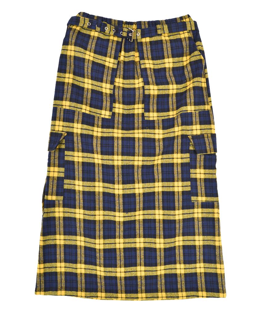 Catharsis Check Belted Elastic Long Skirt Yellow One Size
