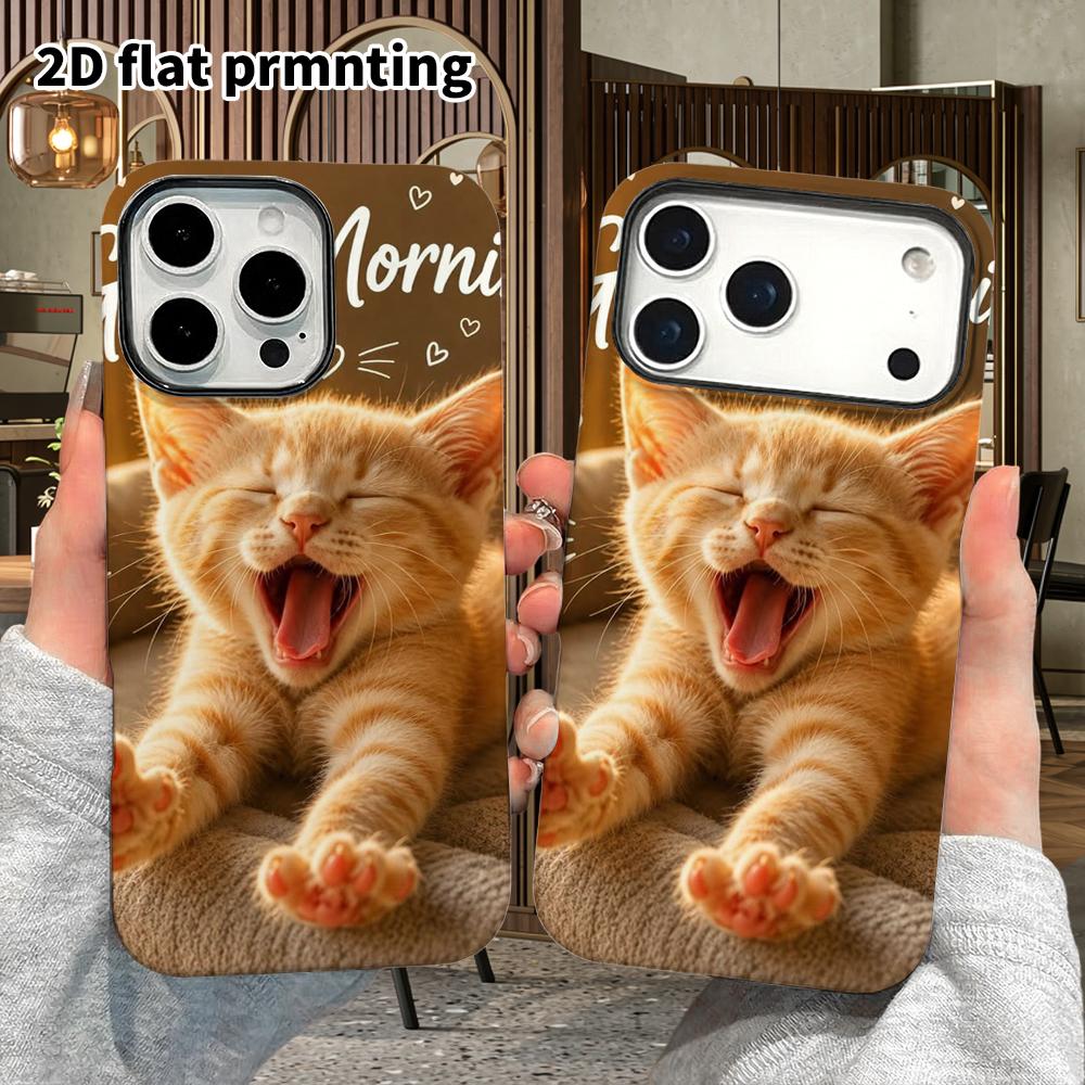 Phone Case: 2D Flat Design Suitable for iPhone 18 17 16 15 14 13 Pro Film Protective Case, Couple Style, Good Morning Orange Cat, Christmas and Hallow