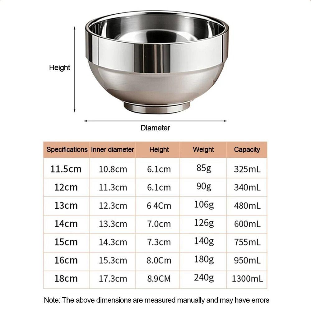316 Stainless Steel Stainless Steel Bowls Double-layer Thick Durable Soup Rice Bowls Double-walled Insulated Bowl Kindergarten