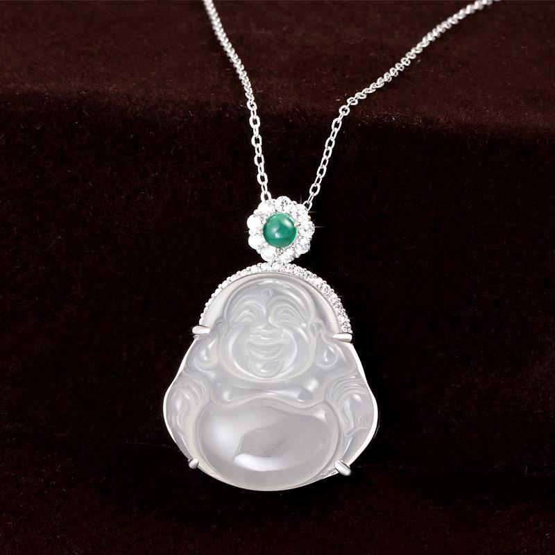 S925 Sterling Silver Maitreya Buddha Pendant Necklace - Laughing Buddha Collarbone Chain, Women's Versatile Chinese Style.