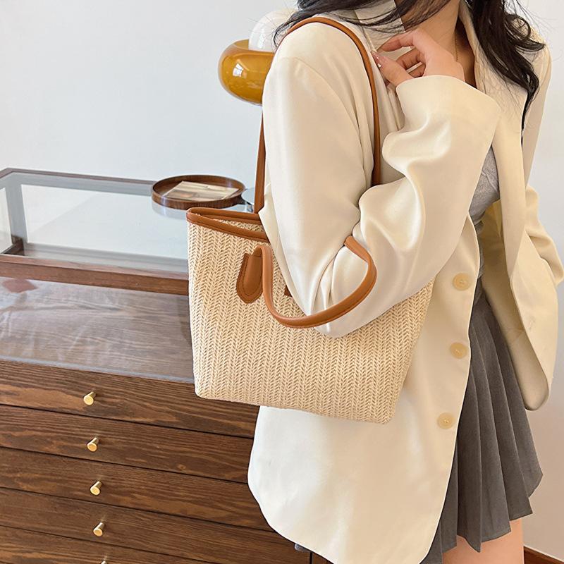 Weaving Fashionable Korean Style Splicing Handbag Spring New Fashion Casual One Shoulder Armpit Bag Tote Bag for Women