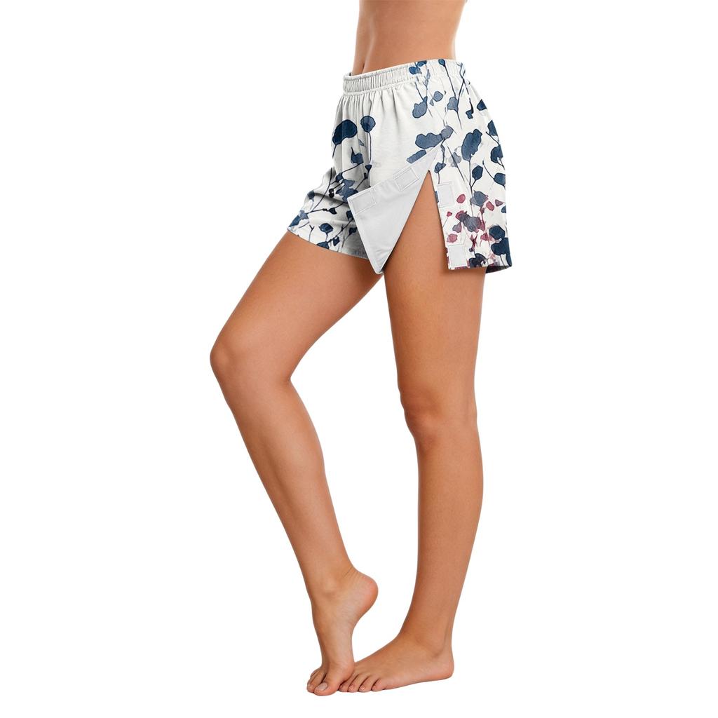 Pantaloncini da Donna Vintage Floreali con Chiusura Laterale in Velcro Facili da Aprire per la Cura Post-Chirurgica Vita Elastica Vestibilità Morbida Comoda