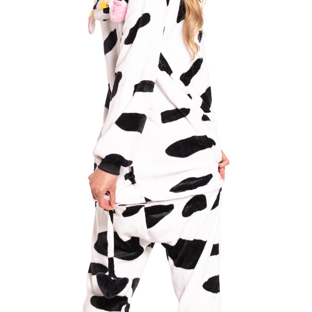Damen Schlafanzug Overall Kigurumi Onesie Kuh weiß-schwarz 175-185 cm XL