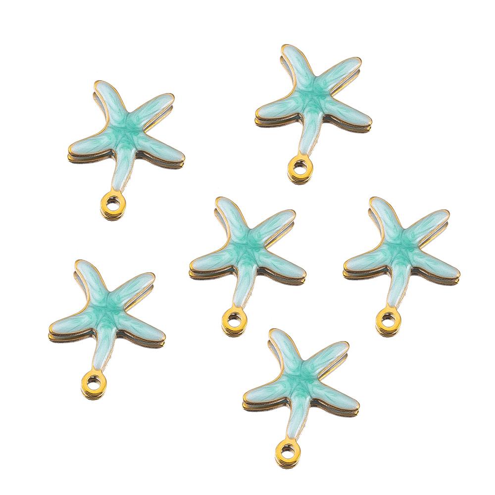 10pcs New Stainless Steel Colorful Marine Coral Starfish Fish Seaweed Charm Necklace Earring Pendant Base for DIY Jewelry Making