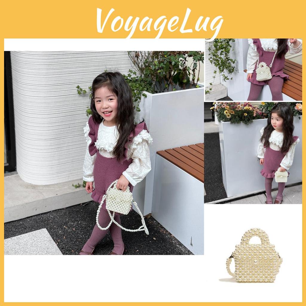 Stylish Pearl Kids Handbag Chic Solid Color Unisex Toddler Crossbody Purse For Children