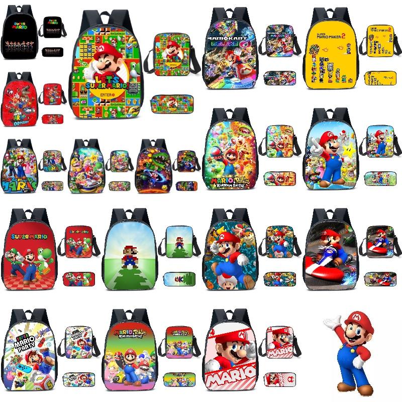 New Arrival Mario Cartoon Backpack For Elementary And Middle School Students Lunch Bag And Pencil Case Included