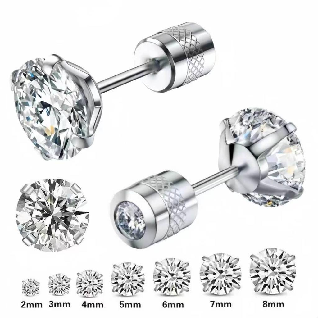 High-Quality Stainless Steel Double-Head Zircon Stud Earrings - Versatile Fashion Jewelry